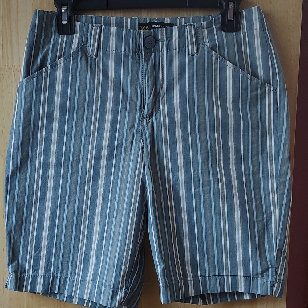 Lee Women's Blue and White Striped Shorts